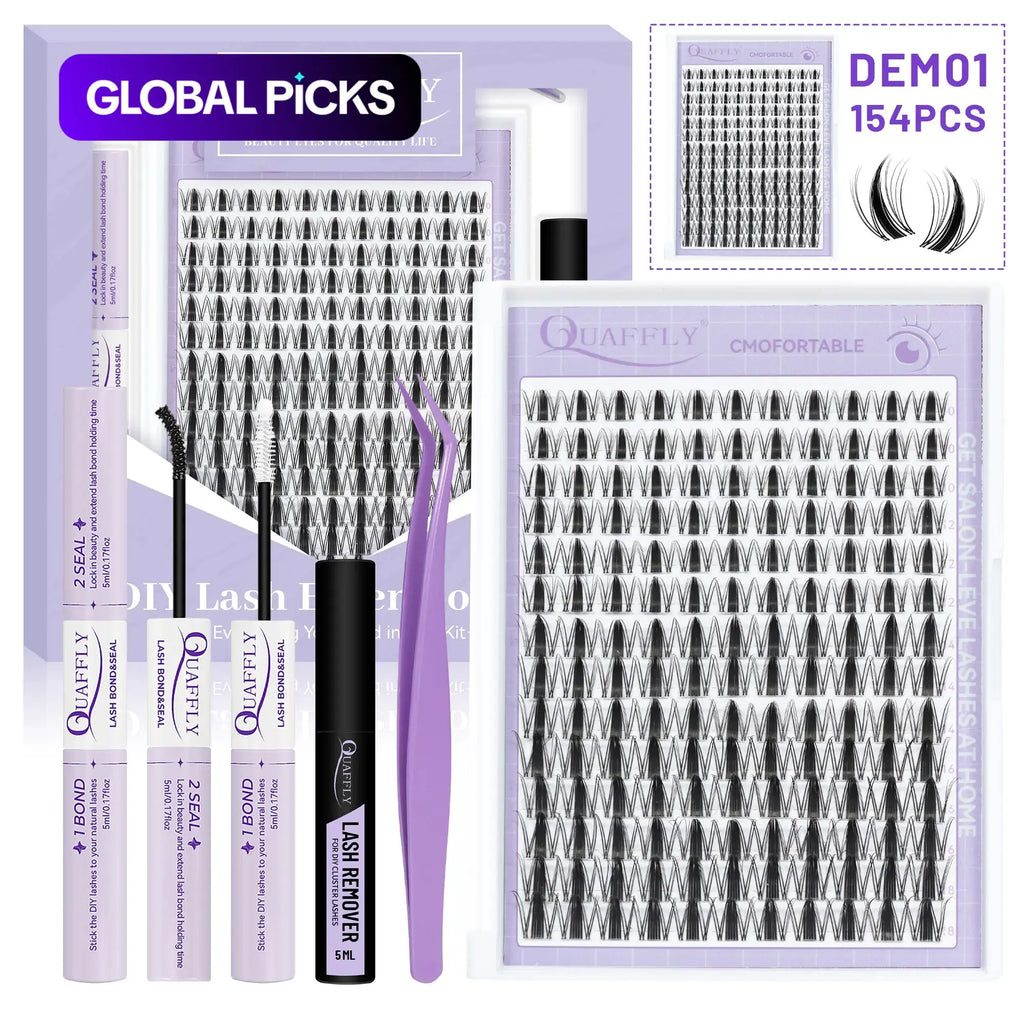 Fairy Lash Clusters Kit Eyelash Extensions Set, Manga Lash Clusters with Bond, Eyelash Fixer, Glue Remover, Tweezers and Eyelash Brush, DIY Spider Individual Lash Clusters for Wispy Volume#Global PICKS