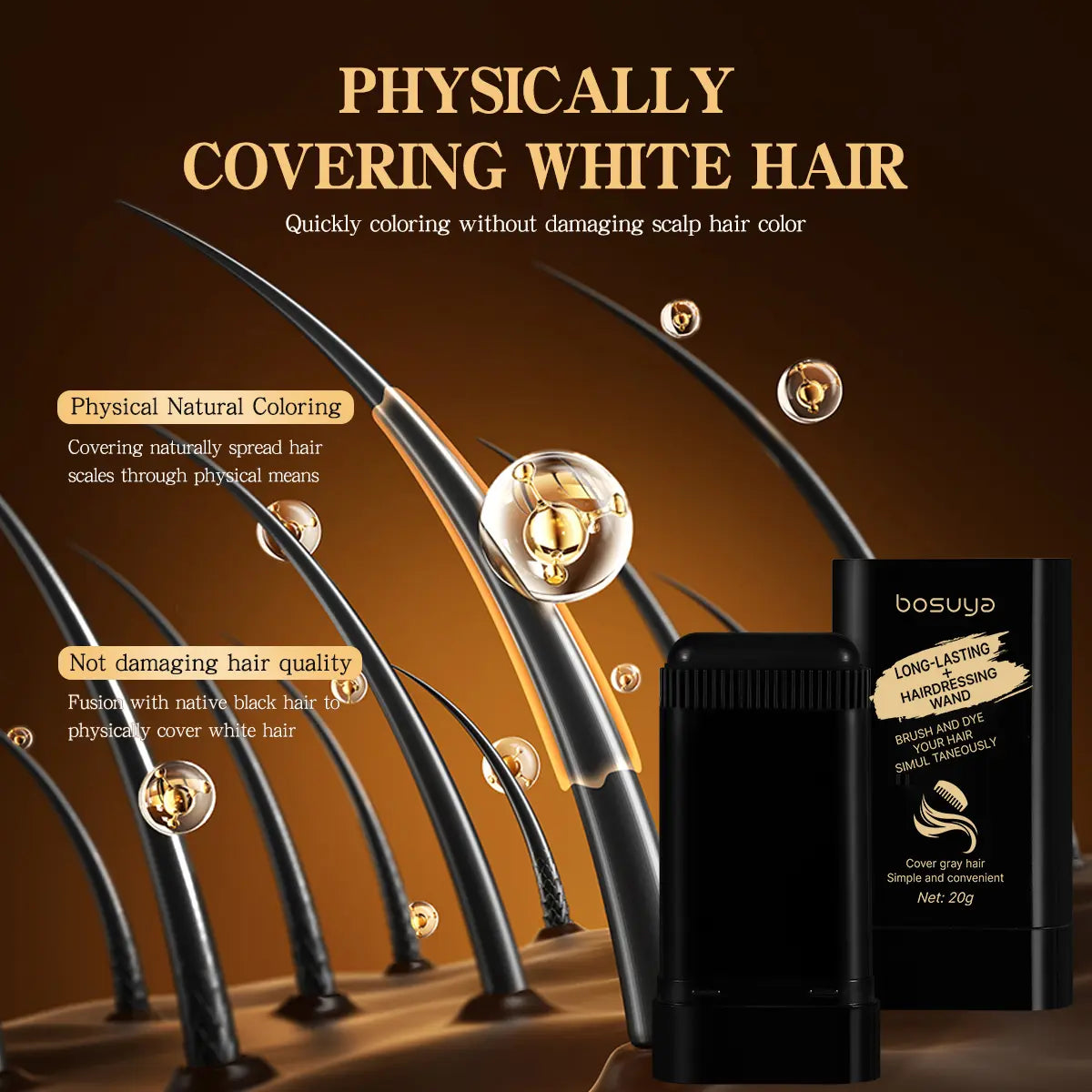 New Upgraded Hair Dye Comb, HAIRDRESSING WAND(2 Hair Color Options) Disposable Hair Dye Penwaterproof Sweatproof, Natural Coloring without Damaging Hair or Scalp, Easy to Color Portable Fastreplenishment Color Does Not Fall Out Stick Lid Storage