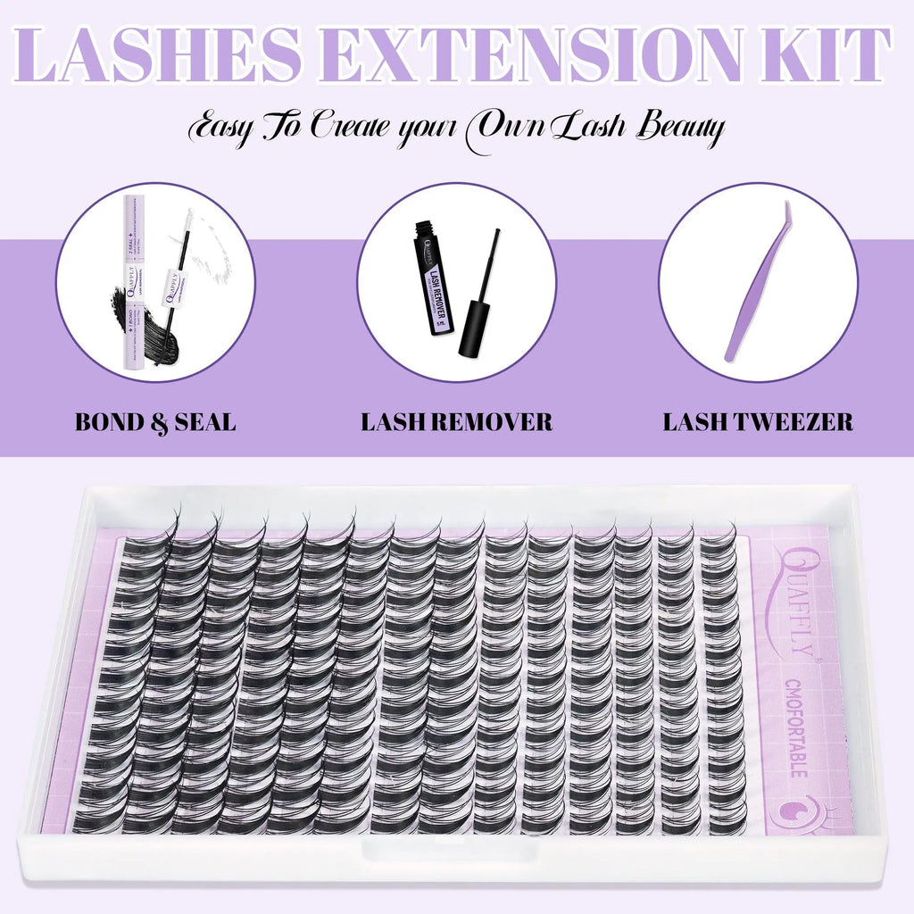 Fairy Lash Clusters Kit Eyelash Extensions Set, Manga Lash Clusters with Bond, Eyelash Fixer, Glue Remover, Tweezers and Eyelash Brush, DIY Spider Individual Lash Clusters for Wispy Volume#Global PICKS
